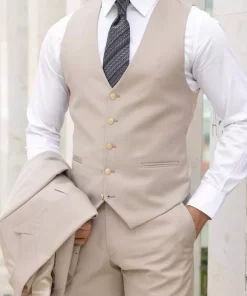 Cream Color Slim Fit Suit For Men