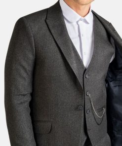 Grey 3 Piece Thomas Shelby Herringbone Suit