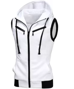 Lars Amadeus Men's Sleeveless White Hooded Vest Jacket