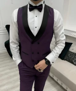 Men Three Piece Purple Wedding Suit