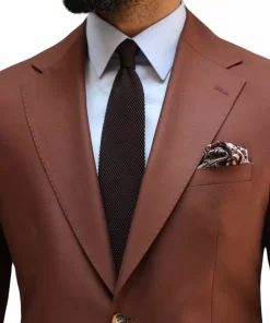 Mens 2 Piece Slim Fit Brick Brown Suit With Lapel Collar