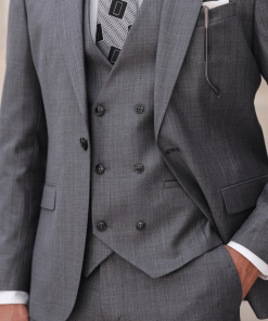 Mens 3Piece Tweed Grey Peak Lapel Suit Pant