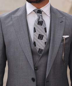 Mens 3Piece Tweed Grey Peak Lapel Suit Pant