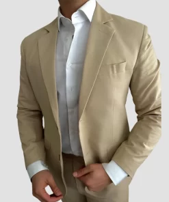 Mens Linen Three Piece Light Brown Suit