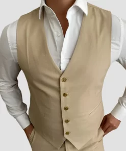 Mens Linen Three Piece Light Brown Suit