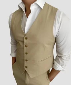 Mens Linen Three Piece Light Brown Suit