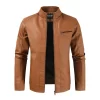 Men's Pu Leather Zipper Slim Jacket Biker Stand Collar Motorcycle Coats Outwear