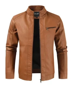 Men's Pu Leather Zipper Slim Jacket Biker Stand Collar Motorcycle Coats Outwear
