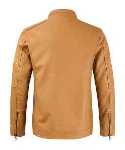 Men's Pu Leather Zipper Slim Jacket Biker Stand Collar Motorcycle Coats Outwear