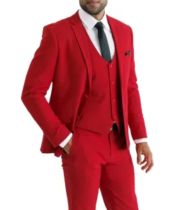 Men’s Red Wine Notch Lapel 3 Piece Suit