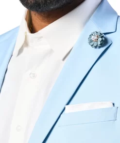 Mens Single Breasted Sky Blue Two Piece Suit