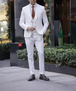 Men’s Slim Fit Casual White 3 Piece Suit