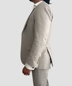 Mens Three Piece Beige Linen Suit