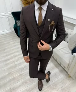 Mens Three Piece Brown Tuxedo Two Button Wedding Suit