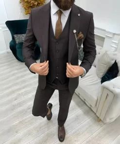 Mens Three Piece Brown Tuxedo Two Button Wedding Suit