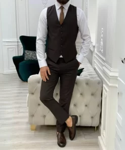 Mens Three Piece Brown Tuxedo Two Button Wedding Suit