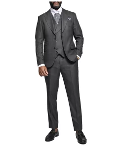 Men’s Three Piece Single Breasted Charcoal Suit