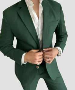 Mens Two Piece Green Linen Suit
