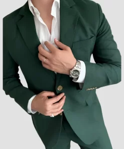Mens Two Piece Green Linen Suit