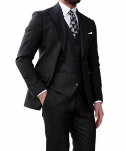 Modern 3 Piece Black Peak Lapel Suit