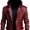 Salaar & Co Men's Red Sheepskin Hooded Biker Leather Jacket