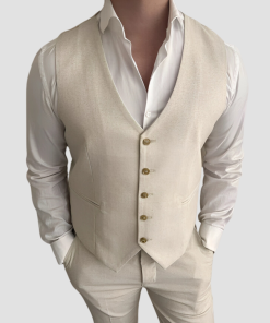 Three Piece Linen Cream Suit Mens
