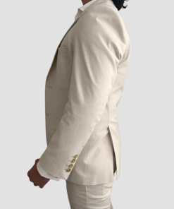 Three Piece Linen Cream Suit Mens