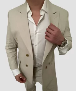 Two Piece Linen Mens Double Breasted Suit