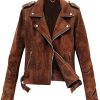 Women's Distressed Brown Genuine Suede Zip-up Rider Leather Jacket