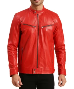 Koen Cafe Racer Red Leather Jacket