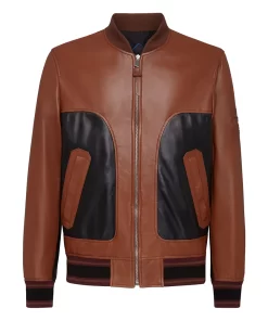 Men’s Brown and Black Bomber Leather Jacket