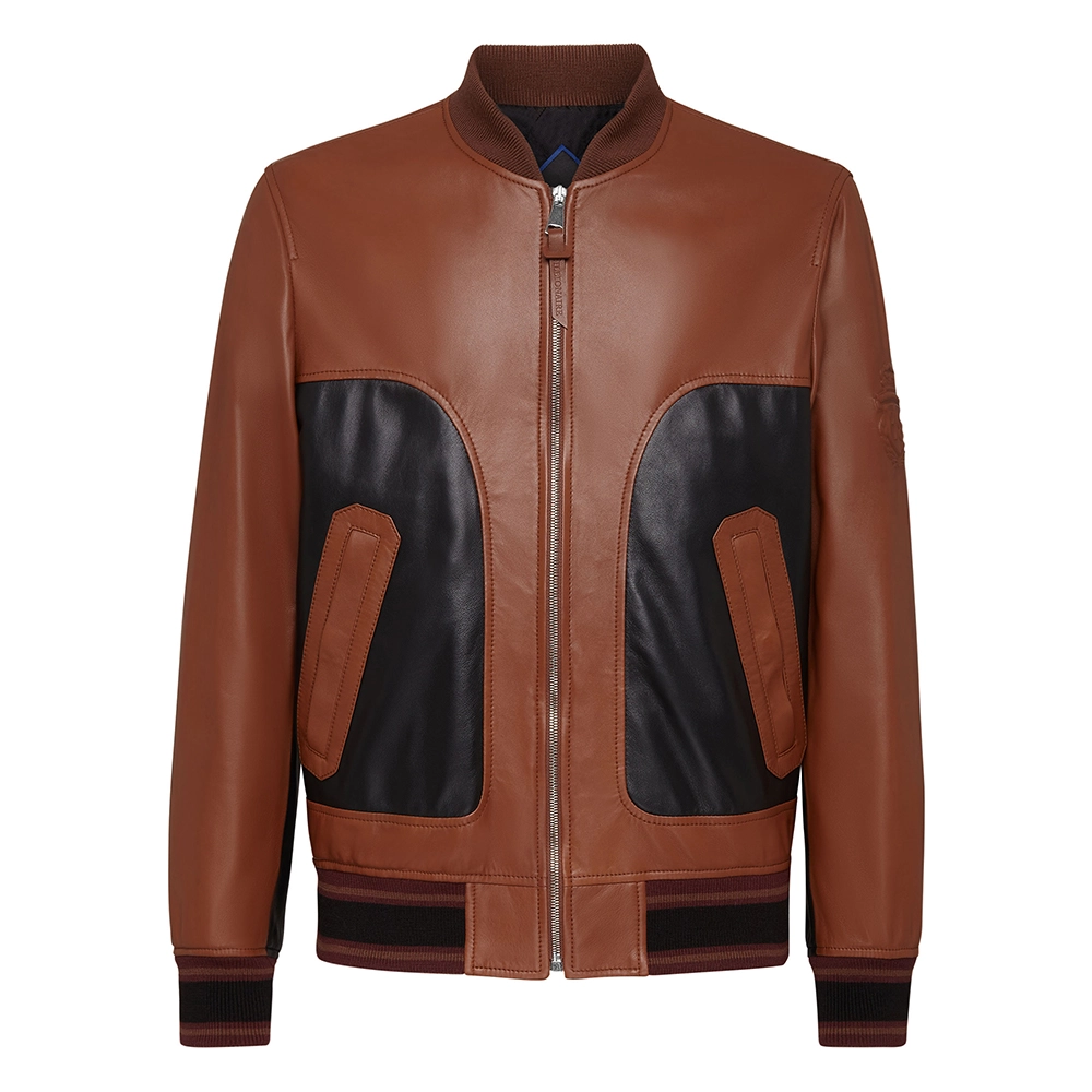 Men’s Brown and Black Bomber Leather Jacket