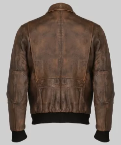 Bush Men’s Distressed Brown A-2 Bomber Leather Jacket
