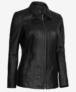 Womens Black Three Quarter Long Leather Coat