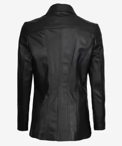 Womens Black Three Quarter Long Leather Coat