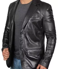 Mens Black Leather Blazer Jacket