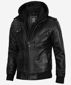 Mens Black Real Leather Bomber Jacket