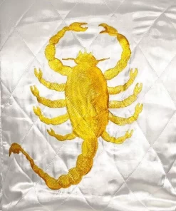 Men's White Quilted Bomber Jacket with Scorpion Logo