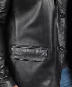 Mens Black Leather Blazer Jacket