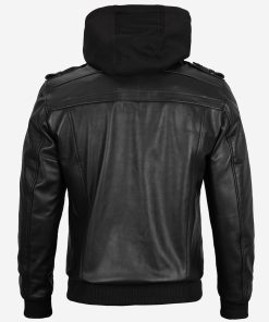 Mens Black Real Leather Bomber Jacket