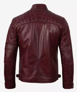 Mens Real Lambskin Leather Maroon Biker Jacket