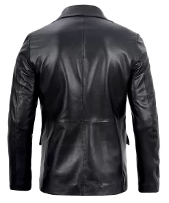 Two Button Notch Lapel Mens Black Leather Blazer