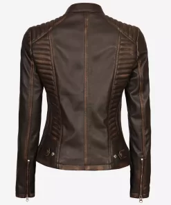Womens Slim Fit Ruboff Brown Leather Jacket