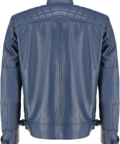 TLC Men's Genuine Blue Leather Motorcycle Jacket