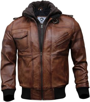Buy Men's Hooded Bomber Leather Jacket