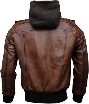 Buy Men's Hooded Bomber Leather Jacket