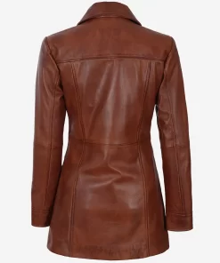 Womens Cognac 3/4 Length Leather Coat