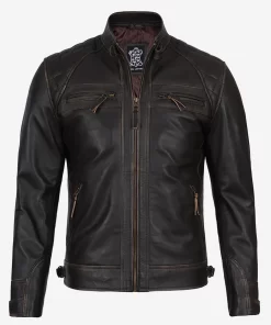 Men's Dark Brown Cafe Racer Leather Jacket