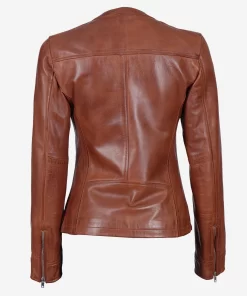 Womens Brown Textured Leather Biker Jacket