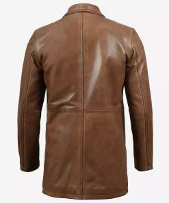 Men's Camel Brown 3/4 Length Leather Car Coat